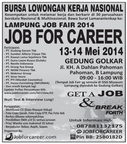 Event Lampung Job Fair Lampung Bulan Mei 2014 Event Lampung Job Fair Lampung Bulan Mei 2014