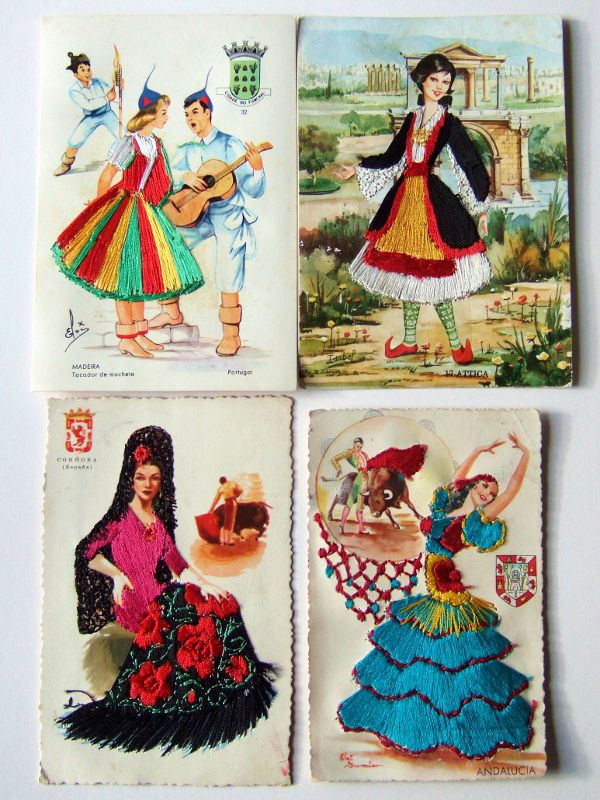 Curious Objects Friday Postcards Spanish Embroidered Cards