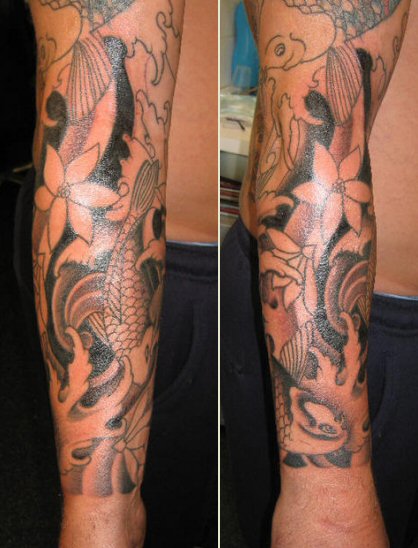 sleeve tattoo black and grey