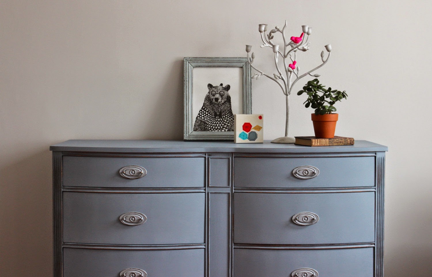 Poppyseed Creative Living Slate Coloured Bow Front Dresser