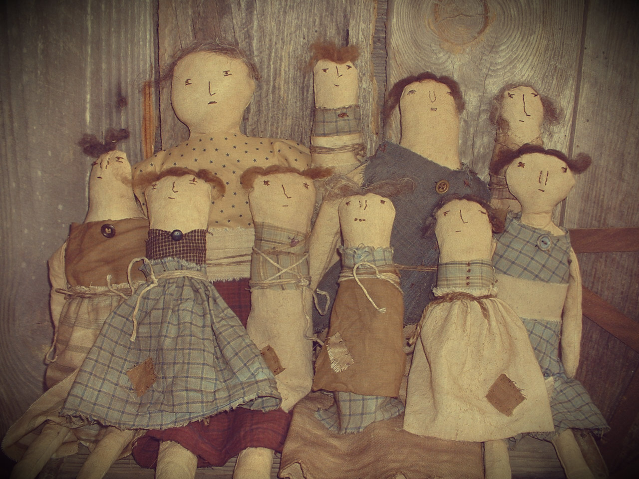 Daughternature Primitive Folk Art Primitive Farmhouse Scrap Dolls...