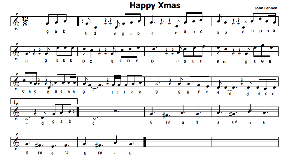 Musica e spartiti gratis per flauto dolce: Happy Xmas di John Lennon