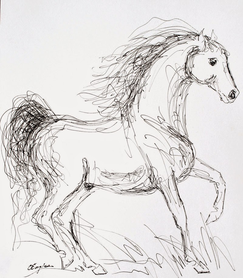 Carol Engles Art Horse, gestural ink drawing by Carol Engles