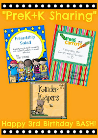 PreK+K Sharing Collaboration: THIRD Birthday Celebration Give Away prizes from KinderKapers