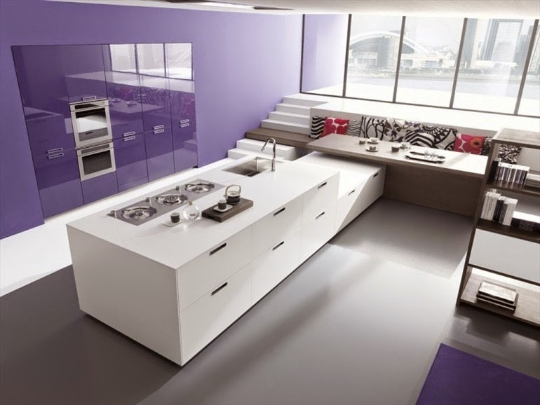 minimalist home design decor, minimalist homes, minimalist purple kitchen cabinets 
