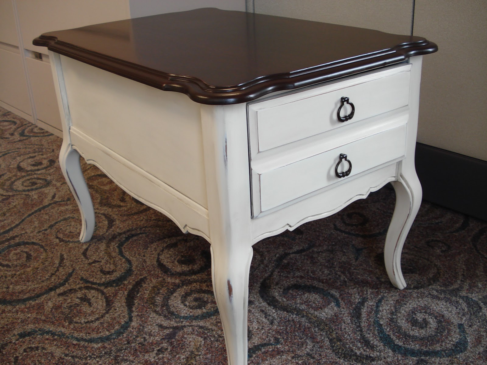 Vintage Gypsy Homegoods Painted & Stained Ivory End Table/Nightstand