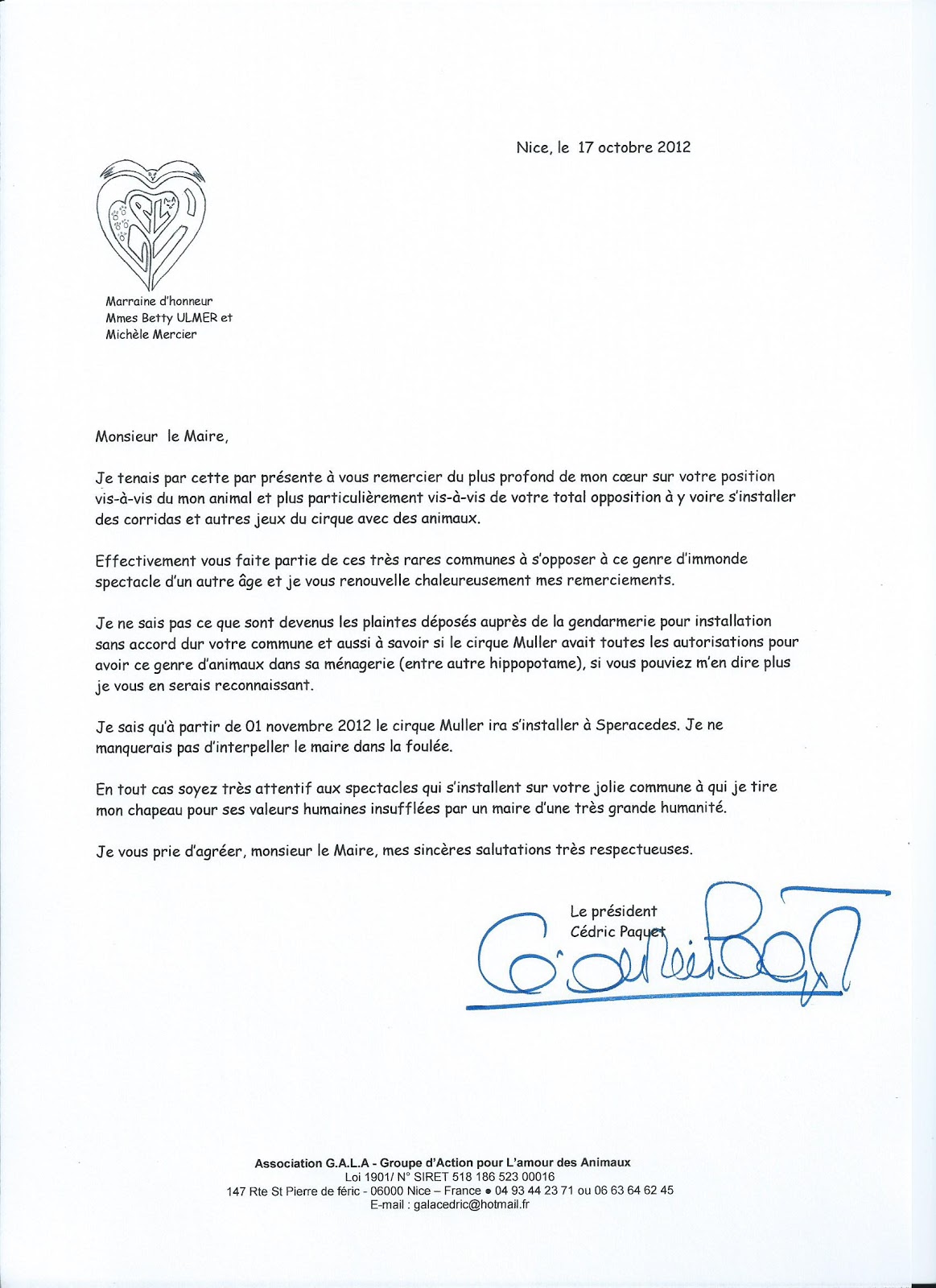 lettre de remerciement au maire