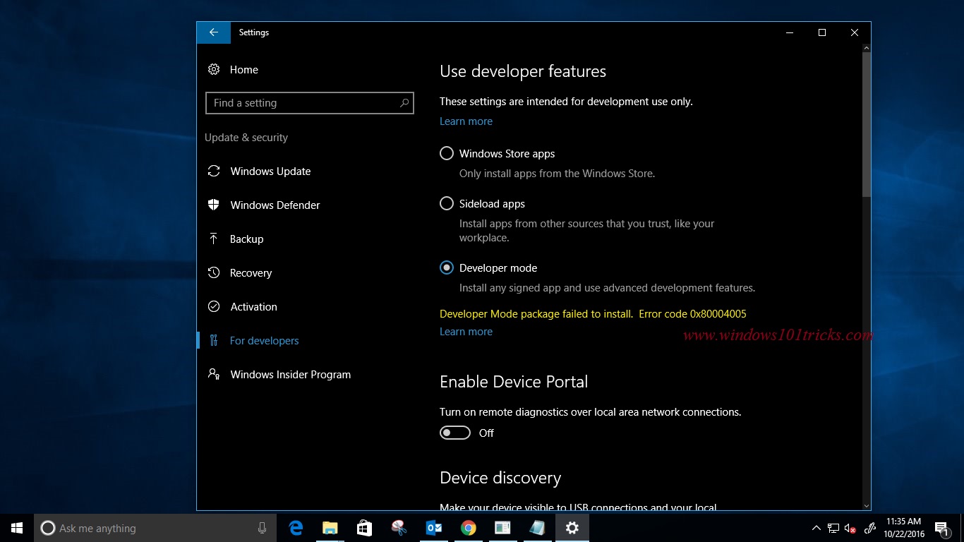 developer mode