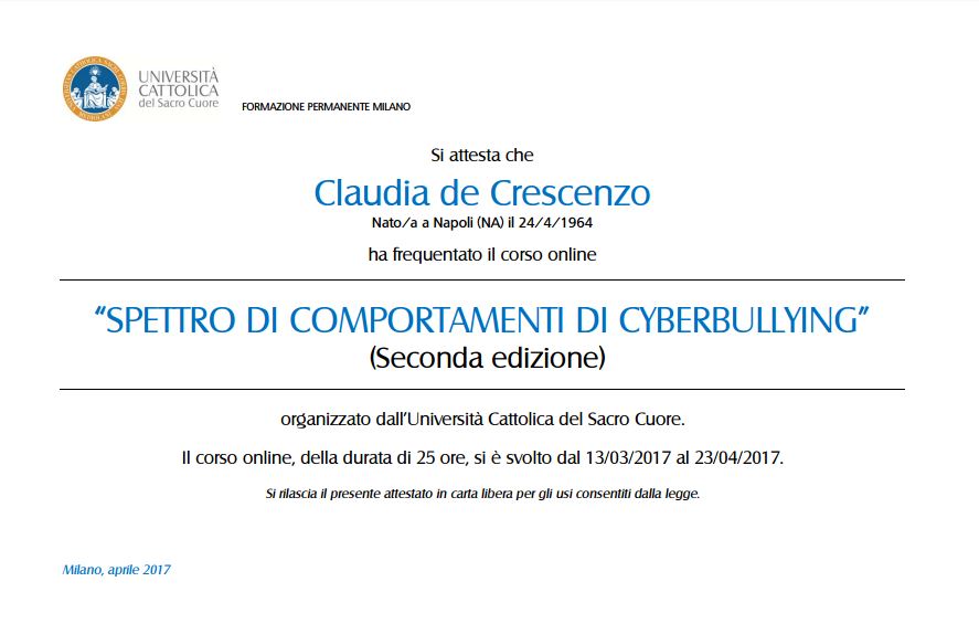 Spettro di comportamenti di cyberbulling