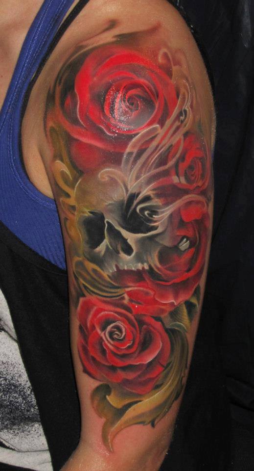 Skull And Roses Tattoo Sleeve