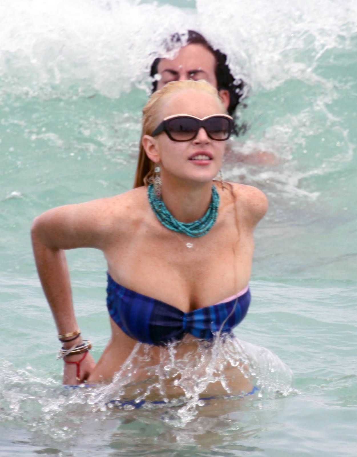 Lindsay Lohan Blue Bikini Boob-Slip Candid Photos From Miami ...
