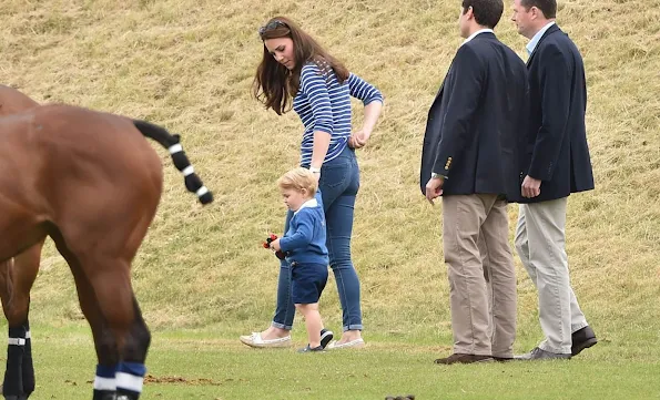 Catherine Duchess of Cambridge and Prince George attends the Gigaset Charity Polo Match with Prince George of Cambridge at Beaufort Polo Club 