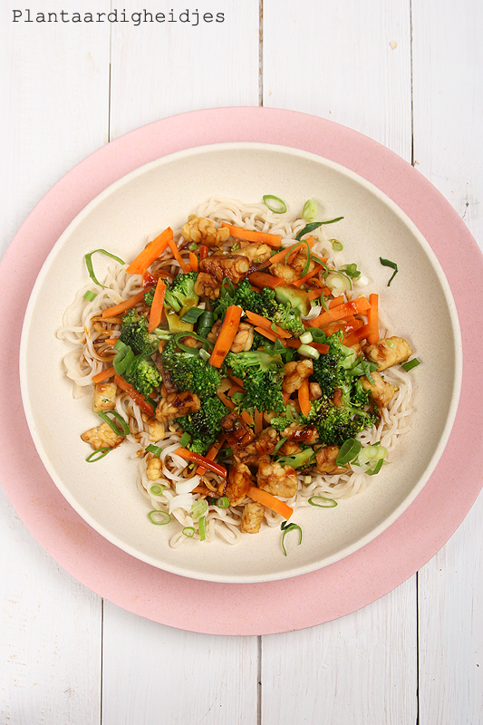 Yakisoba noodles met broccoli en tempeh Plantaardigheidjes