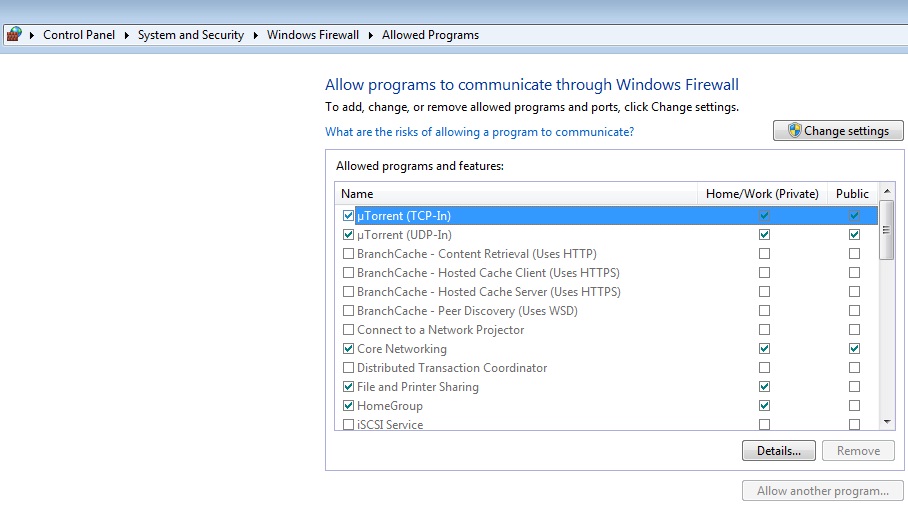 Windows firewall Exceptions 