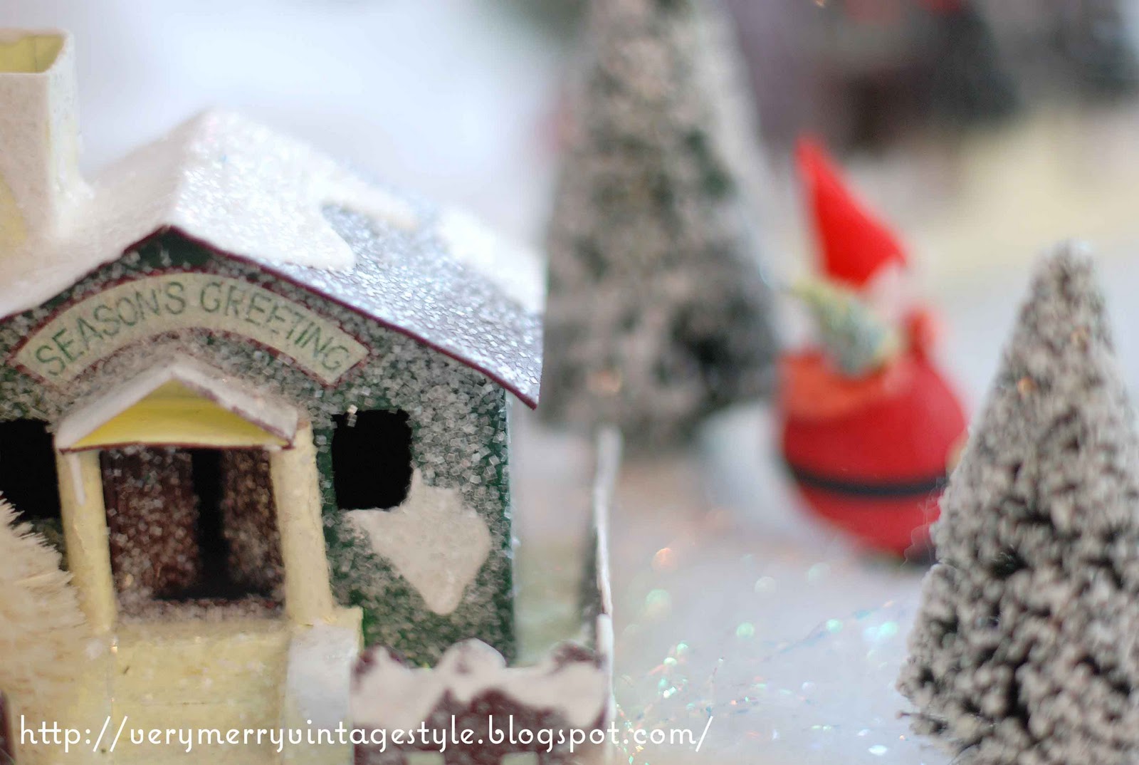 Very Merry Vintage Syle Glitter House Christmas Village Display
