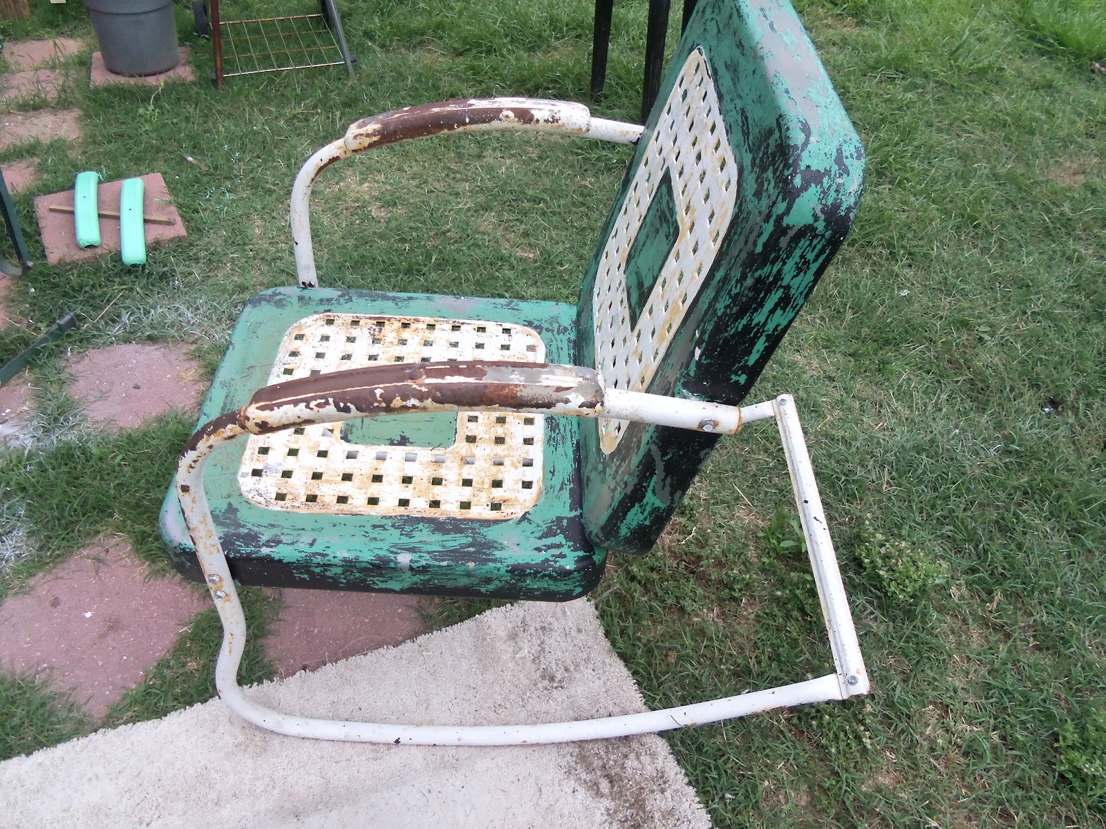 Rusty Pot Antiques Vintage Metal glider,metal rocking chair, and metal