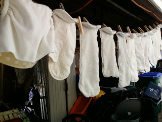 cloth diapers hanging on the line.
