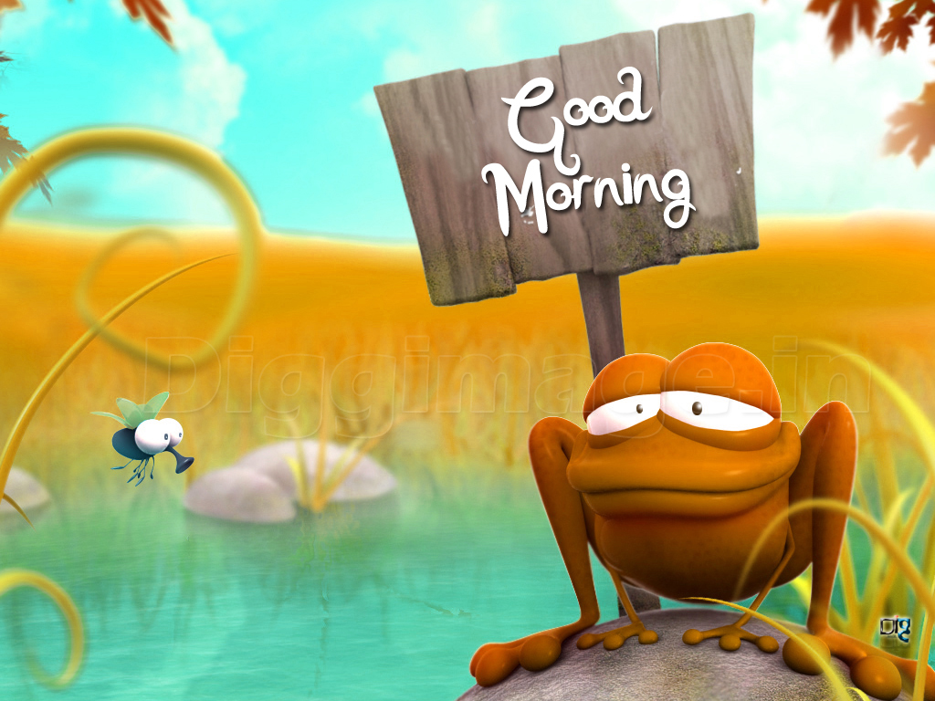 Cartoon frog saying good morning to Bee - D i g g I m a g e