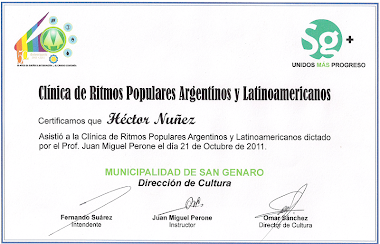 Ultimo certificado entregado por el prof. JUAN MIGUEL PERONE