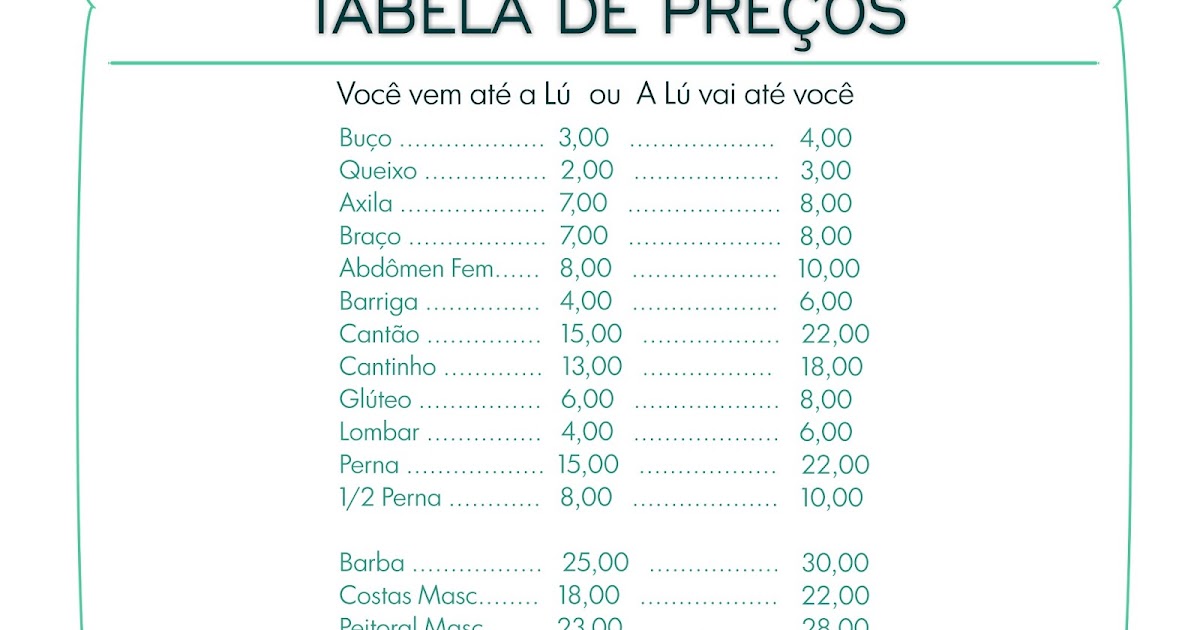 Tabela De Preços De Cirurgia Plástica 2022 Df Lú Depilação e Massagem: Tabela de Preços Depilação