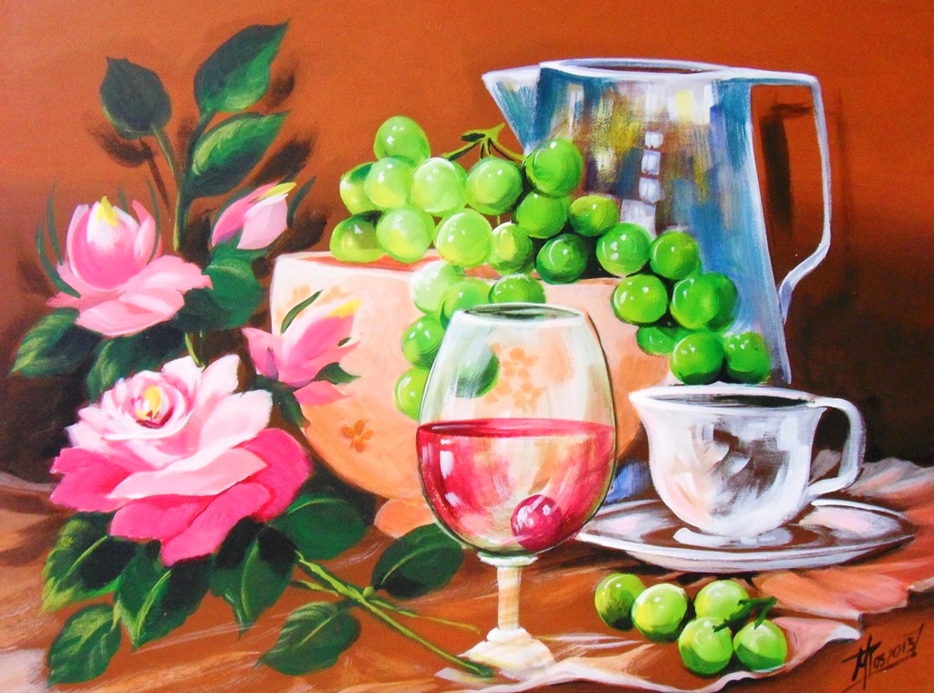 Imágenes arte pinturas: bodegón fácil de pintar Uvas pintadas