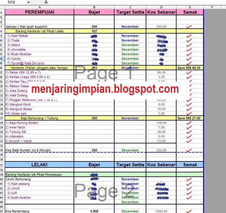 MENJARING IMPIAN Anggaran Kos Untuk Majlis Pertunangan (Simple)