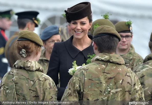 Catherine, Duchess of Cambridge meets cadets during the St Patrick's Day Parade at Mons Barracks 
