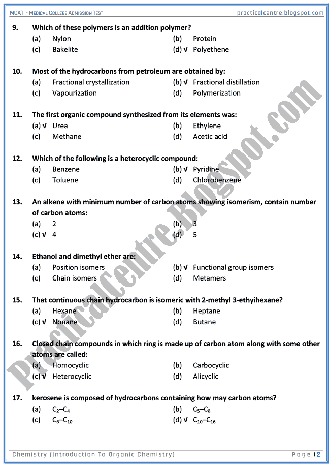 mcat-chemistry-introduction-to-organic-chemistry-mcqs-for-medical-college-admission-test
