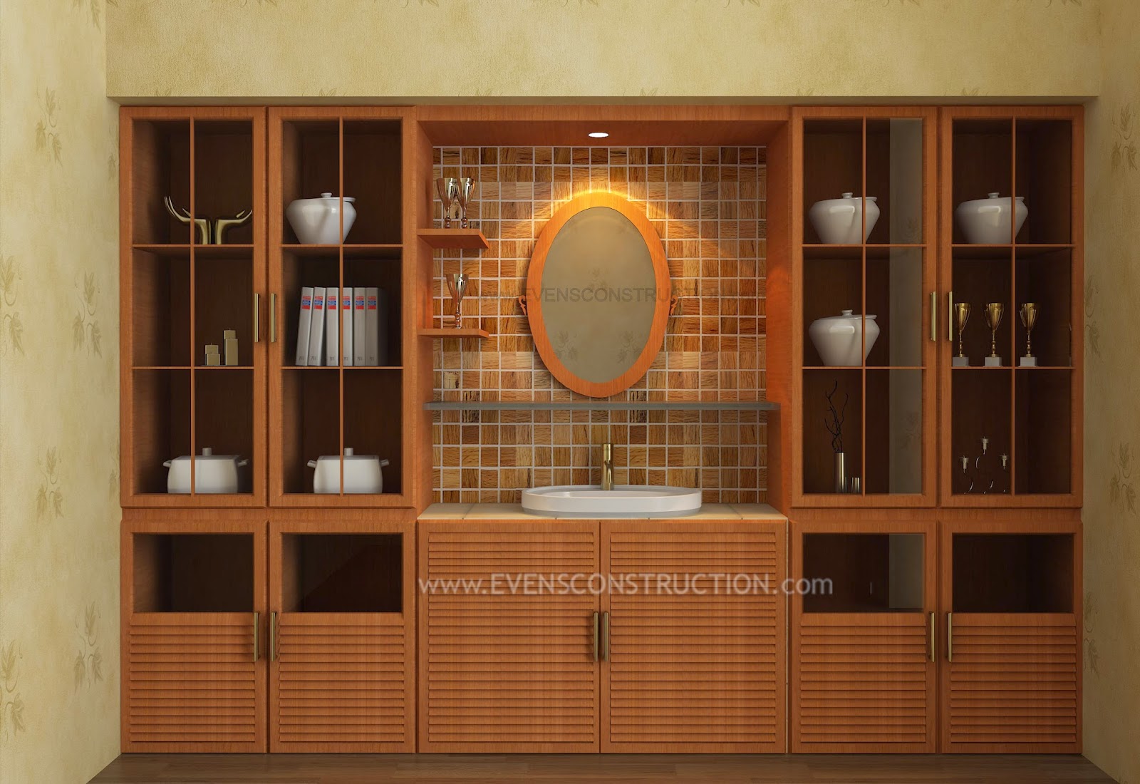 Evens Construction Pvt Ltd Crockery shelf with wash area