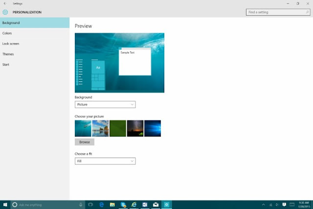 Sfondo, colori e menu' Start di Windows 10