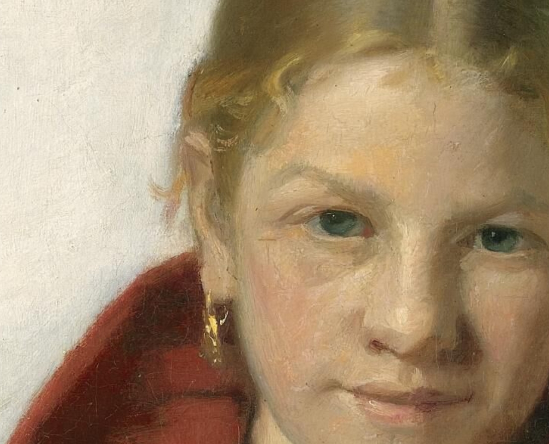 Michael Ancher Skagen girl in a red shawl detail
