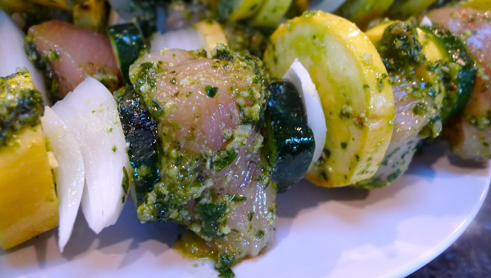 newFOOD tuesdayz Pesto Chicken and Zucchini Kabobs