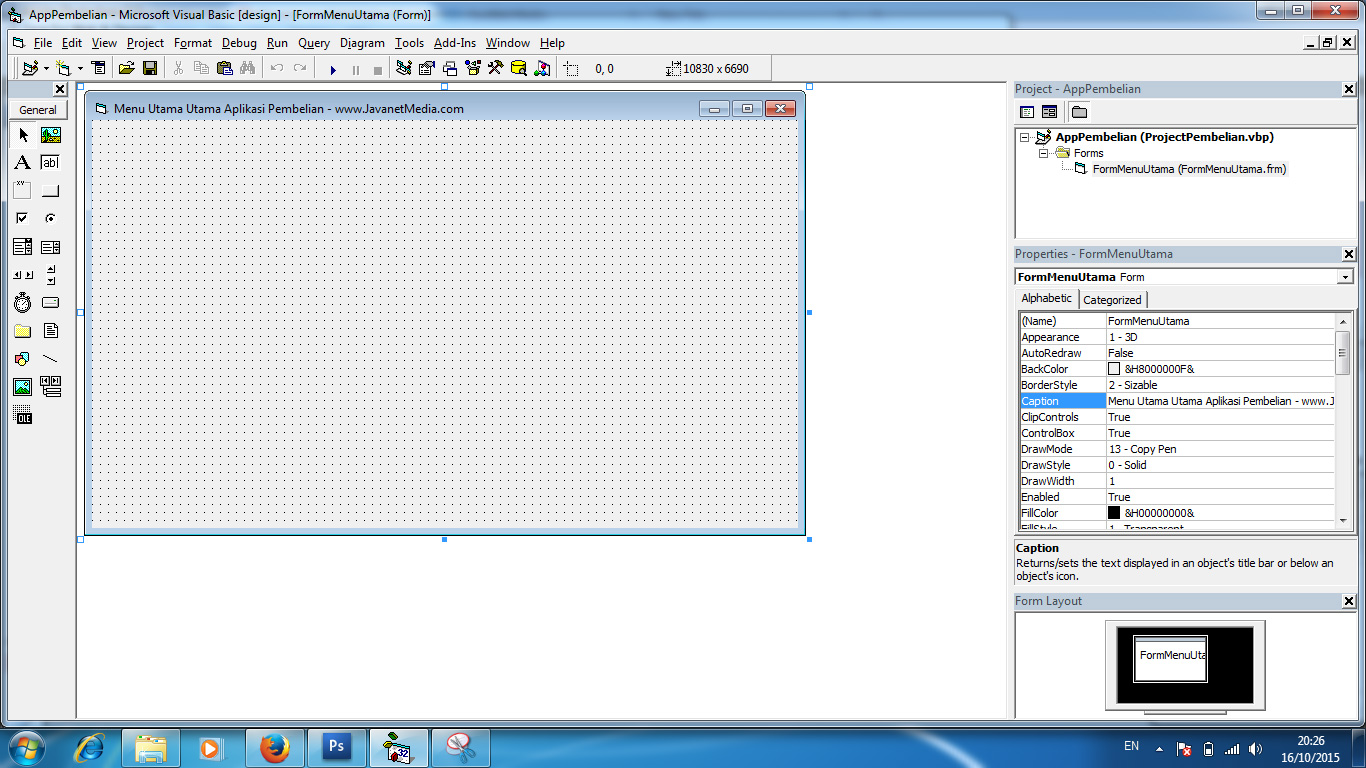 Membuat Form Menu Utama Aplikasi Pembelian Vb 6 0 Jnm Javanet
