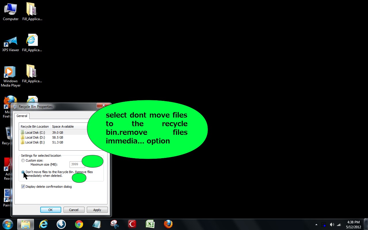 steps to delete files immediately without moving it to recycle bin