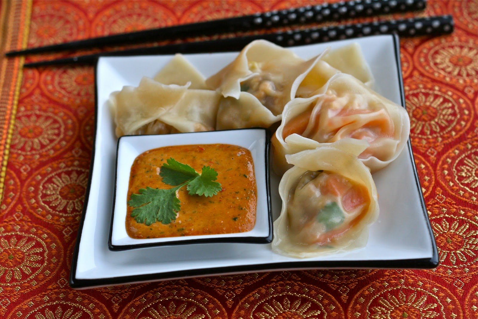 R is for Random Ravioli Thai Dumplings with Spicy Peanut Sauce