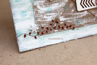 Новогодняя открытка, открытка с Санта-Клаусом. Полароид, чипборд, штампы, снежинки, глиттер, скрап-фишка Скрапбукшоп, брадс, акриловая краска. 