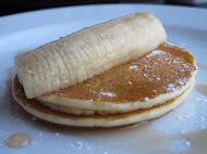 Banana Pancakes with Chocolate Syrup - Yummy!