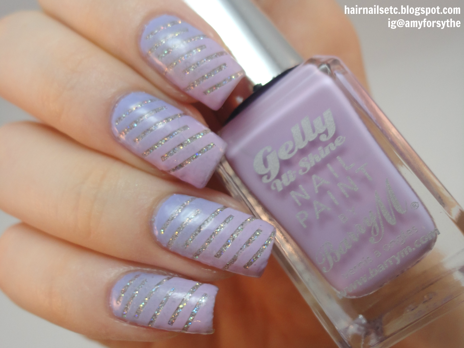 Glitter Stripe and Lilac Ombre Nail Art with Barry M Fondant - hairnailsetc.blogspot.co.uk