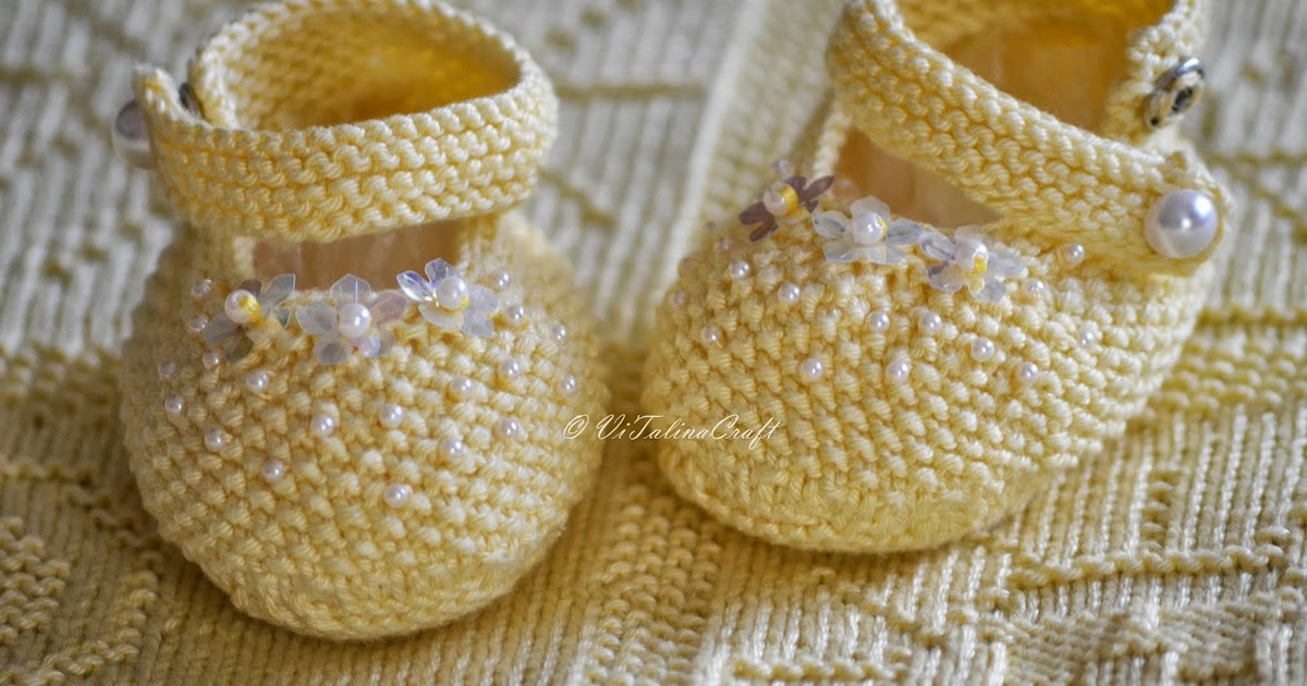 Yellow Pearl Baby Booties Knitting Pattern ViTalina Craft