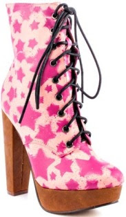 Pink Boot Stars Lace Up Boots Booties: Pink Whimsical Ankle Boot High Heels: Starship Platform Bootie Pink Iron Fist