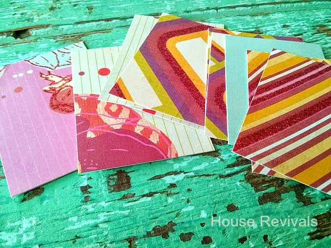 Next, you can hit up your stash of pretty paper scraps. Here I used leftover scrapbook paper