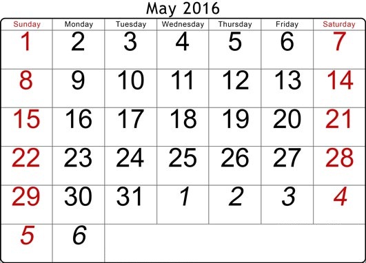May 2016 Calendar with Canadian Holidays Free, May 2016 Printable Calendar Cute Word Excel PDF Template Download Monthly, May 2016 Blank Calendar Weekly