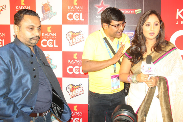 Manoj Bhawuk with Rani Chatarji and Mr.Manjit Hans, Channel Head, Anjan tv at Celebrity Cricket League,Season 3, Event held on January 19, 2013 — at Reliance Studios, Goregaon Filmcity in Mumbai.