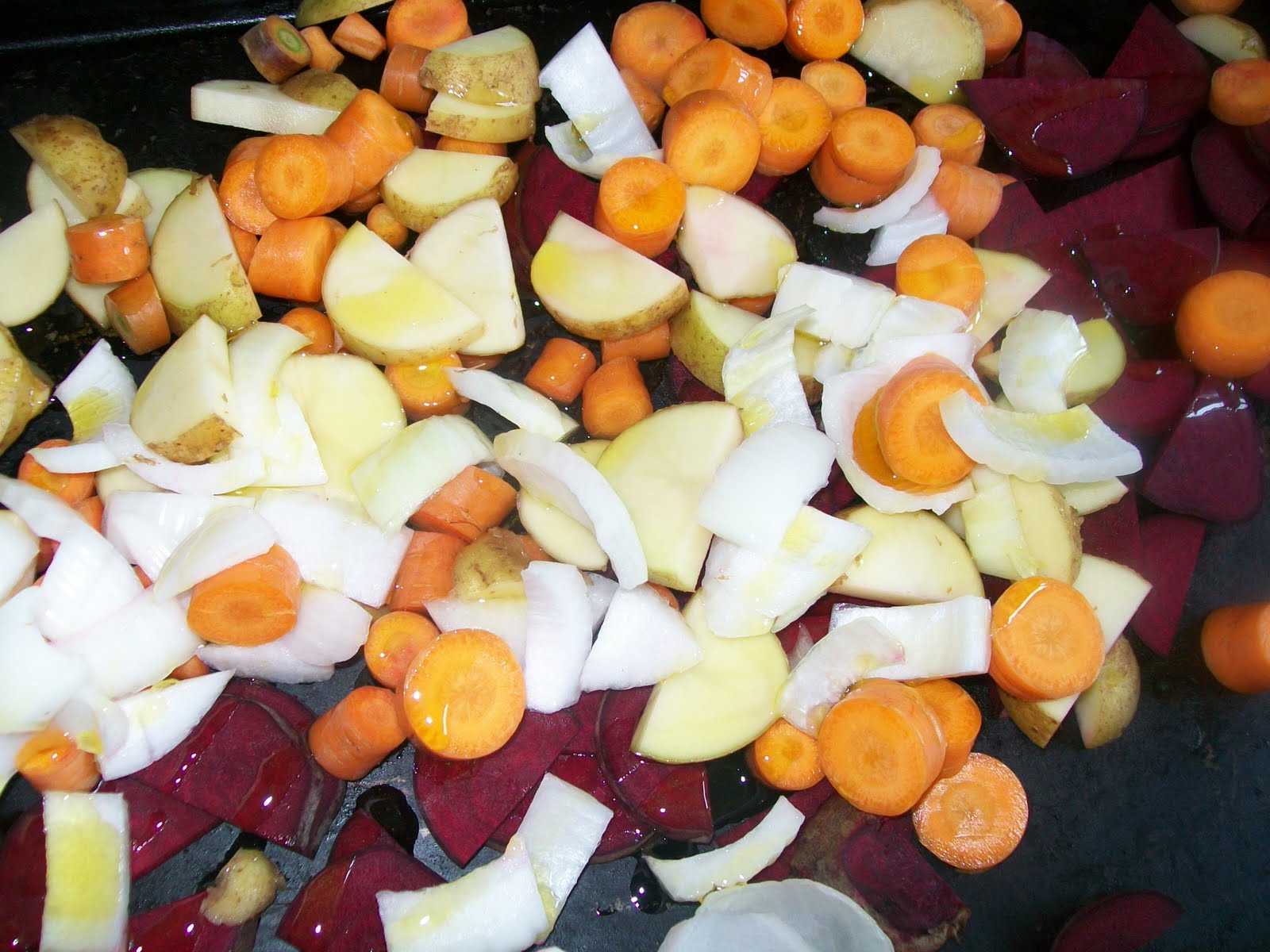 Michigan Cottage Cook ROASTED BEETS WITH CARROTS, POTATOES AND ONION