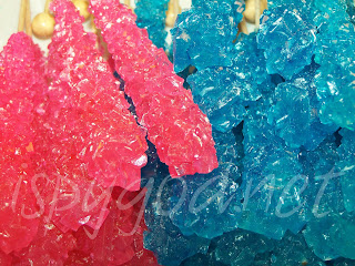 up close shot of pink and blue rock candy