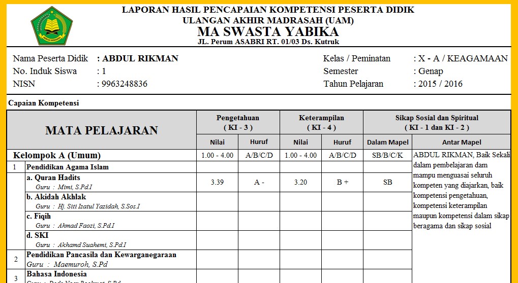 Download Aplikasi RAPORT K13 MA untuk Madrasah Aliyah Download Aplikasi RAPORT K13 MA untuk Madrasah Aliyah