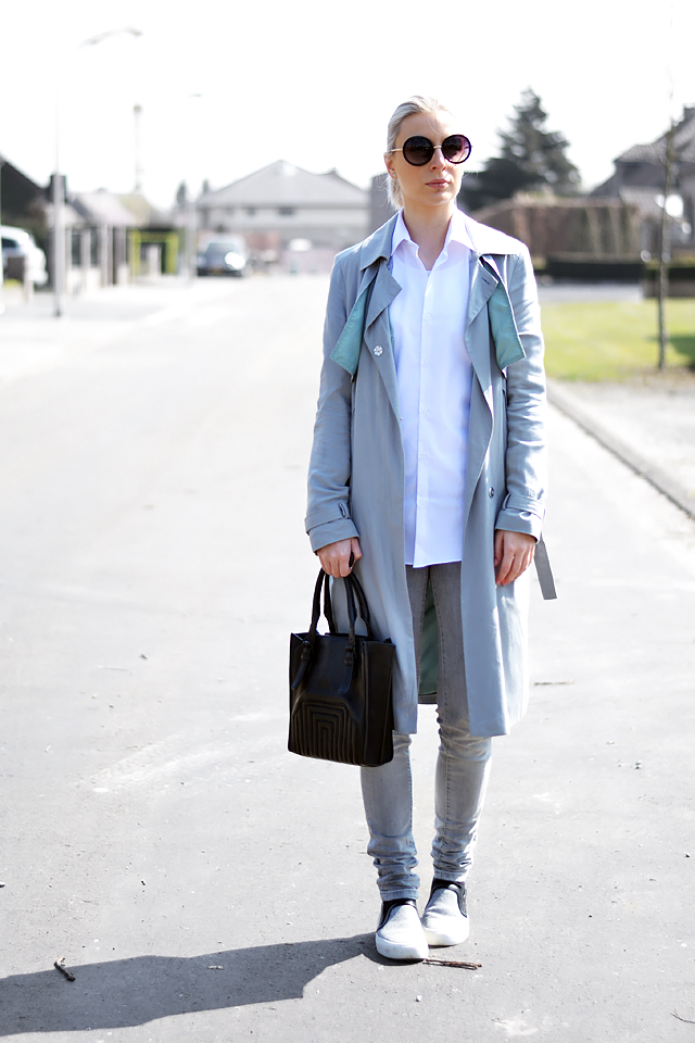 Round sunglasses, primark, white shirt, trench coat, how to wear, minimalism, fashion blogger, street style