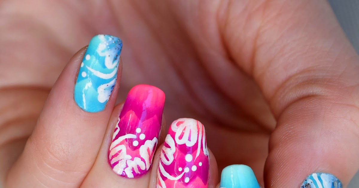 Simply Nailogical Hawaiianthemed nails over scaled gradient