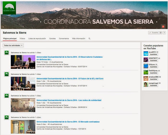 Canal Youtube de la Coordinadora Salvemos la Sierra