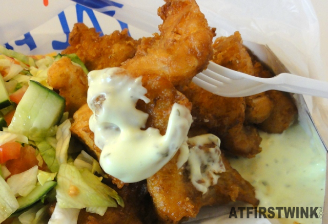 Kibbeling (pieces of fried fish) with ravigotte sauce from Royal Fish, Markthal in Rotterdam